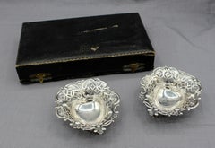 1895 Pair of English Sterling Silver Heart Shaped Dishes