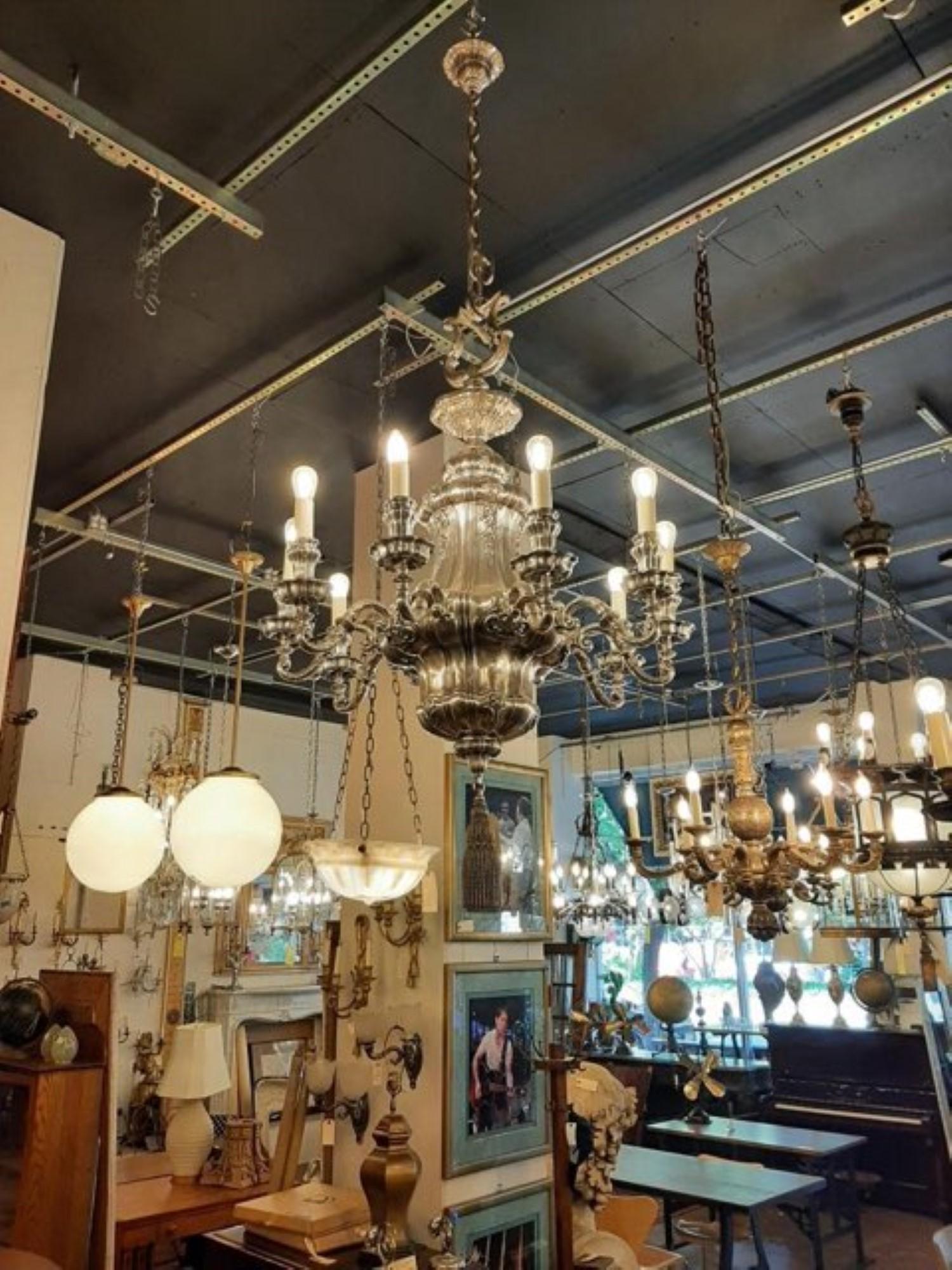 1895 Silvered Bronze Georgian 10 Arm Chandelier E F Caldwell For Sale 5