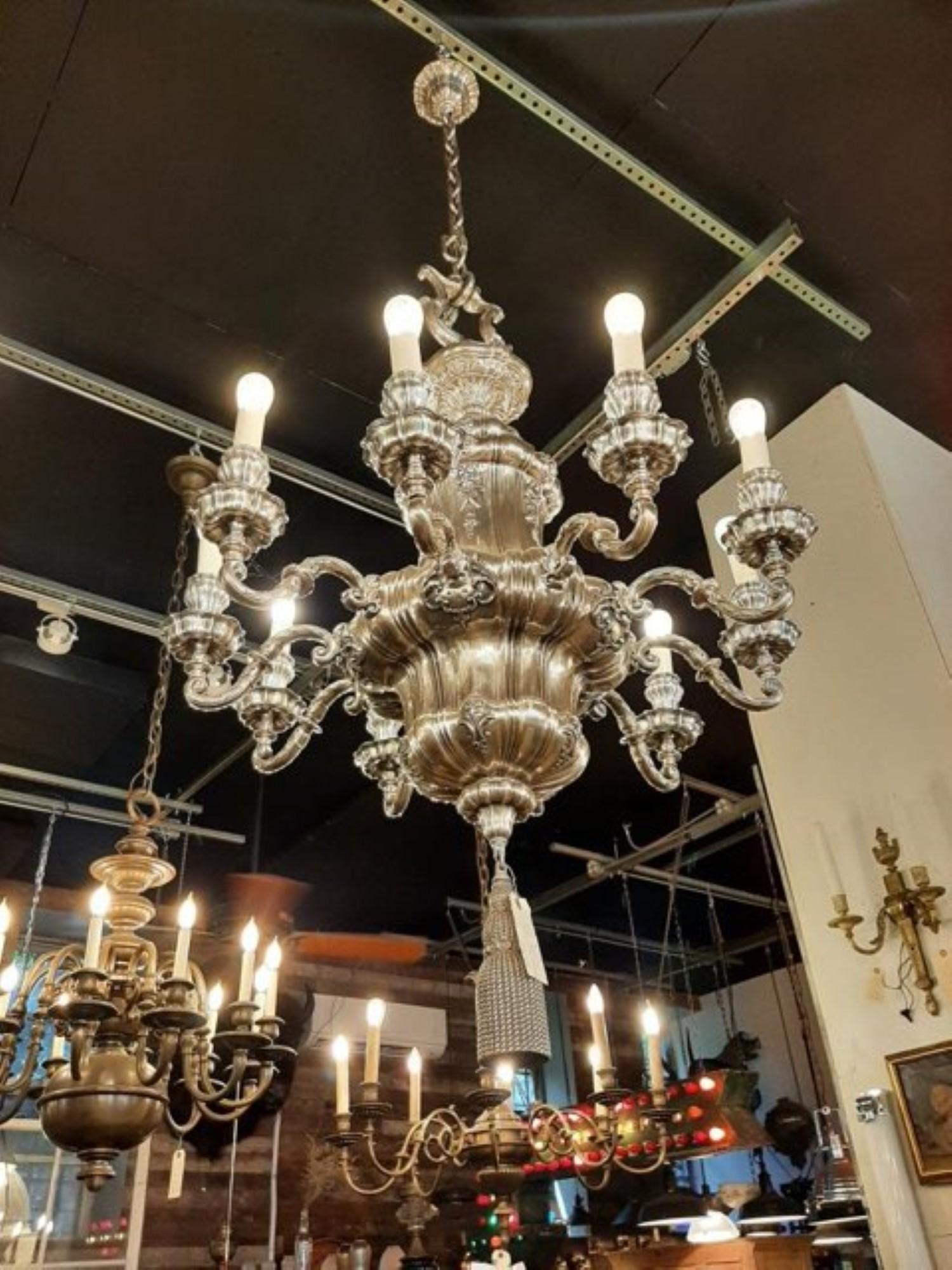 1895 Silvered Bronze Georgian 10 Arm Chandelier E F Caldwell For Sale 2