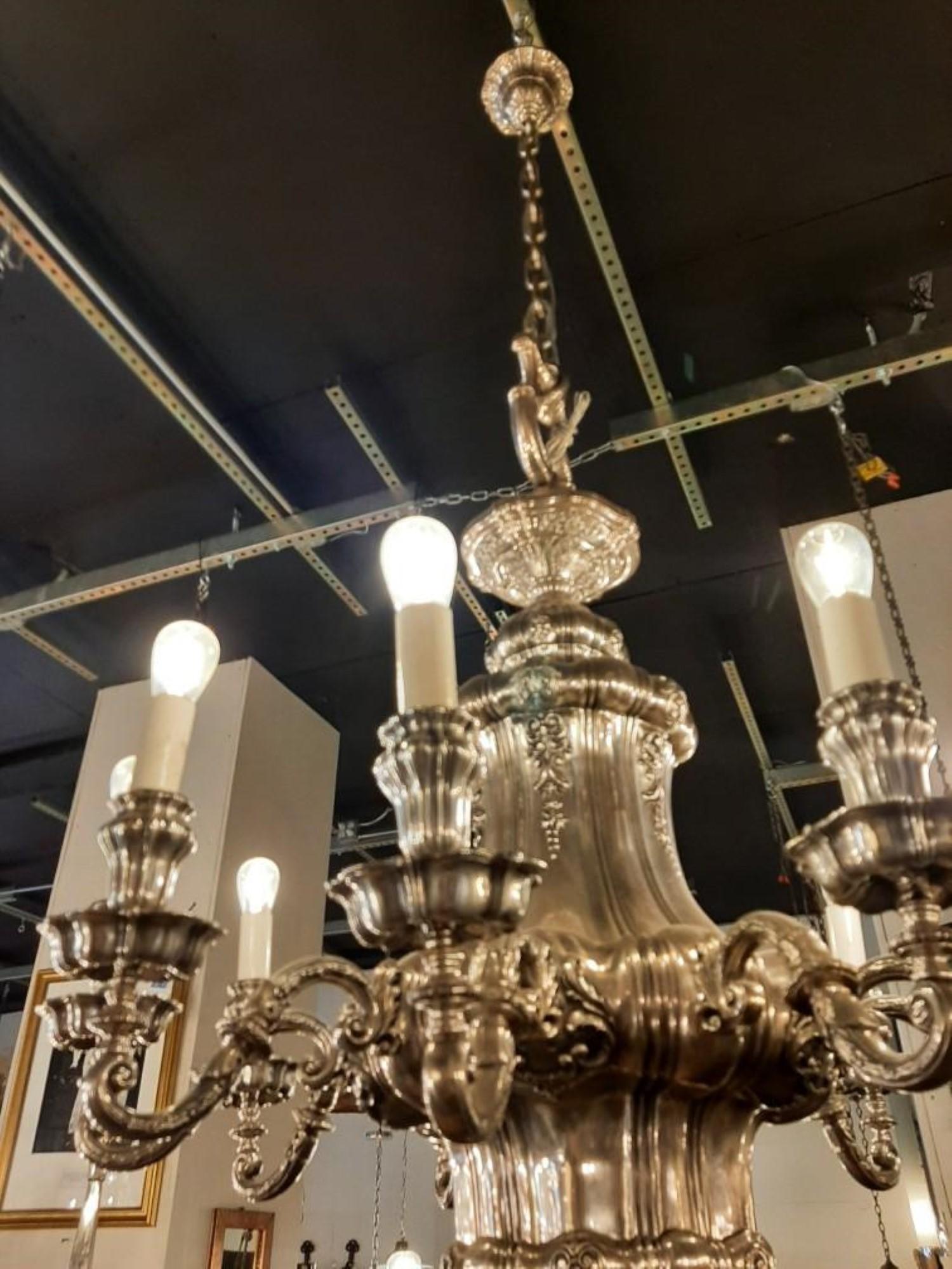 1895 Silvered Bronze Georgian 10 Arm Chandelier E F Caldwell For Sale 4