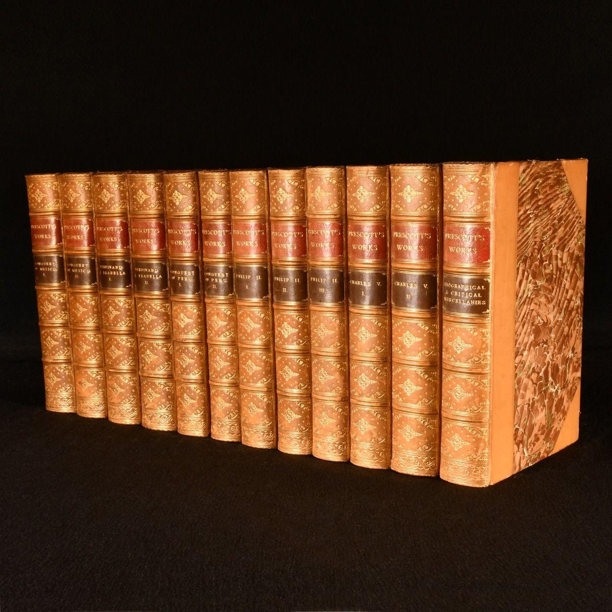 A twelve volume edition of the complete works of William Hickling Prescott, in half calf signed bindings from Morrell.

A twelve volume edition of the complete works of William Hickling Prescott, edited with the author’s latest corrections by John