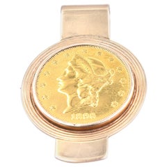 1896 $20 Liberty Coin in 14 Karat Yellow Gold Money Clip