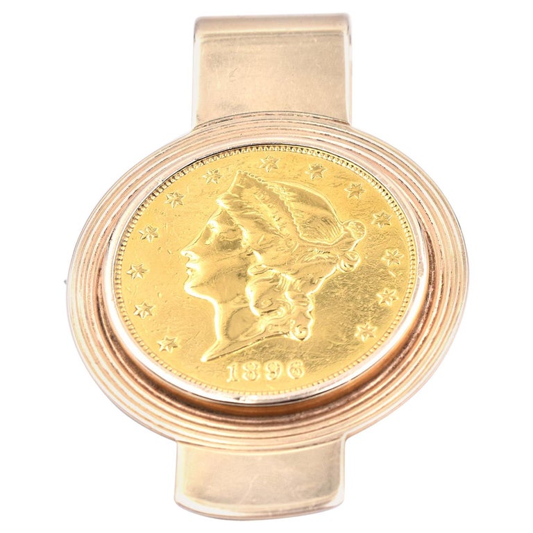 1896 20 Liberty Coin in 14 Karat Yellow Gold Money Clip at 1stDibs