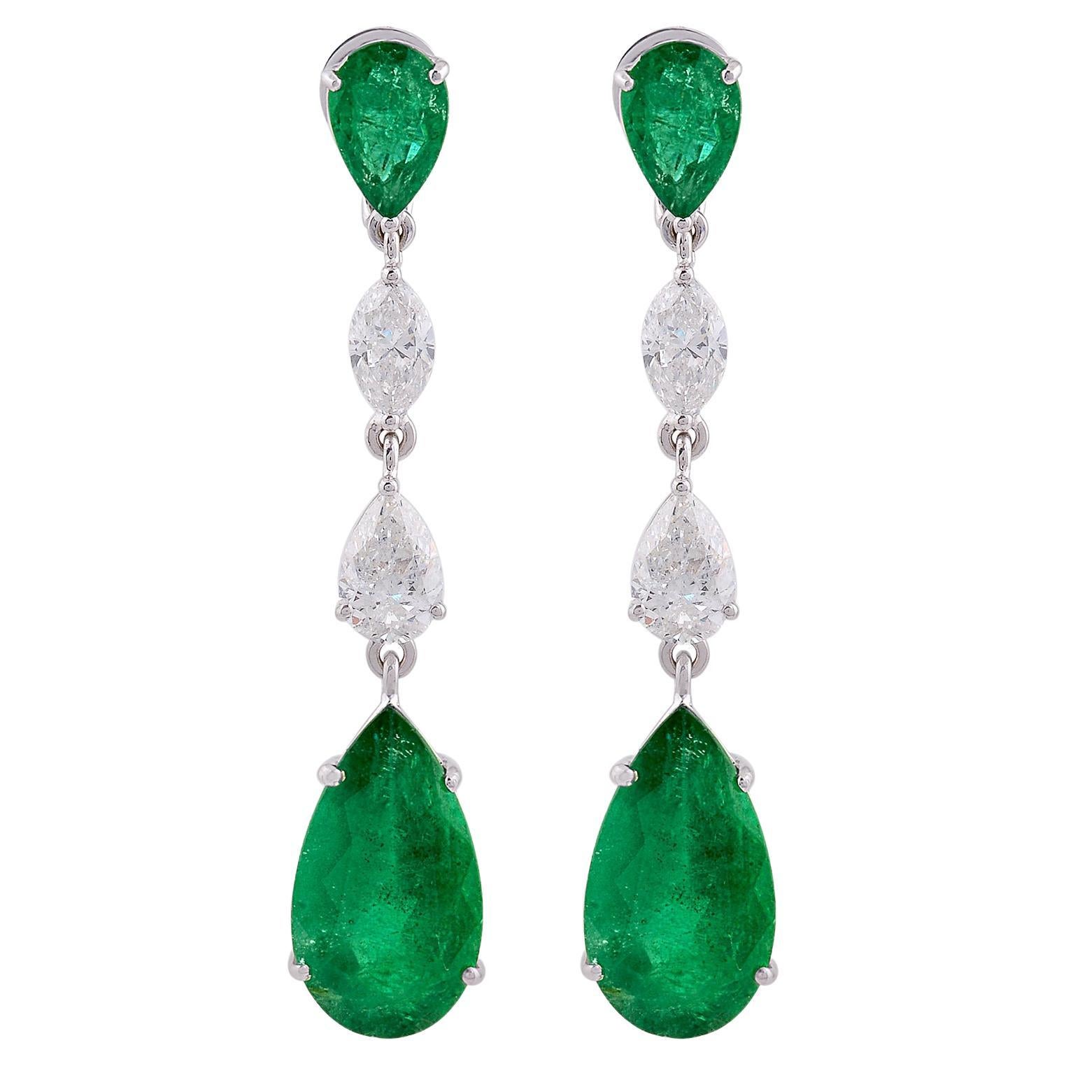 Pendientes Colgantes Esmeralda 18,96 Quilates 3,40 Quilates SI/H Diamante Oro Blanco 18k