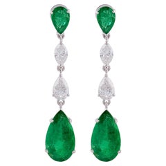 Pendientes Colgantes Esmeralda 18,96 Quilates 3,40 Quilates SI/H Diamante Oro Blanco 18k