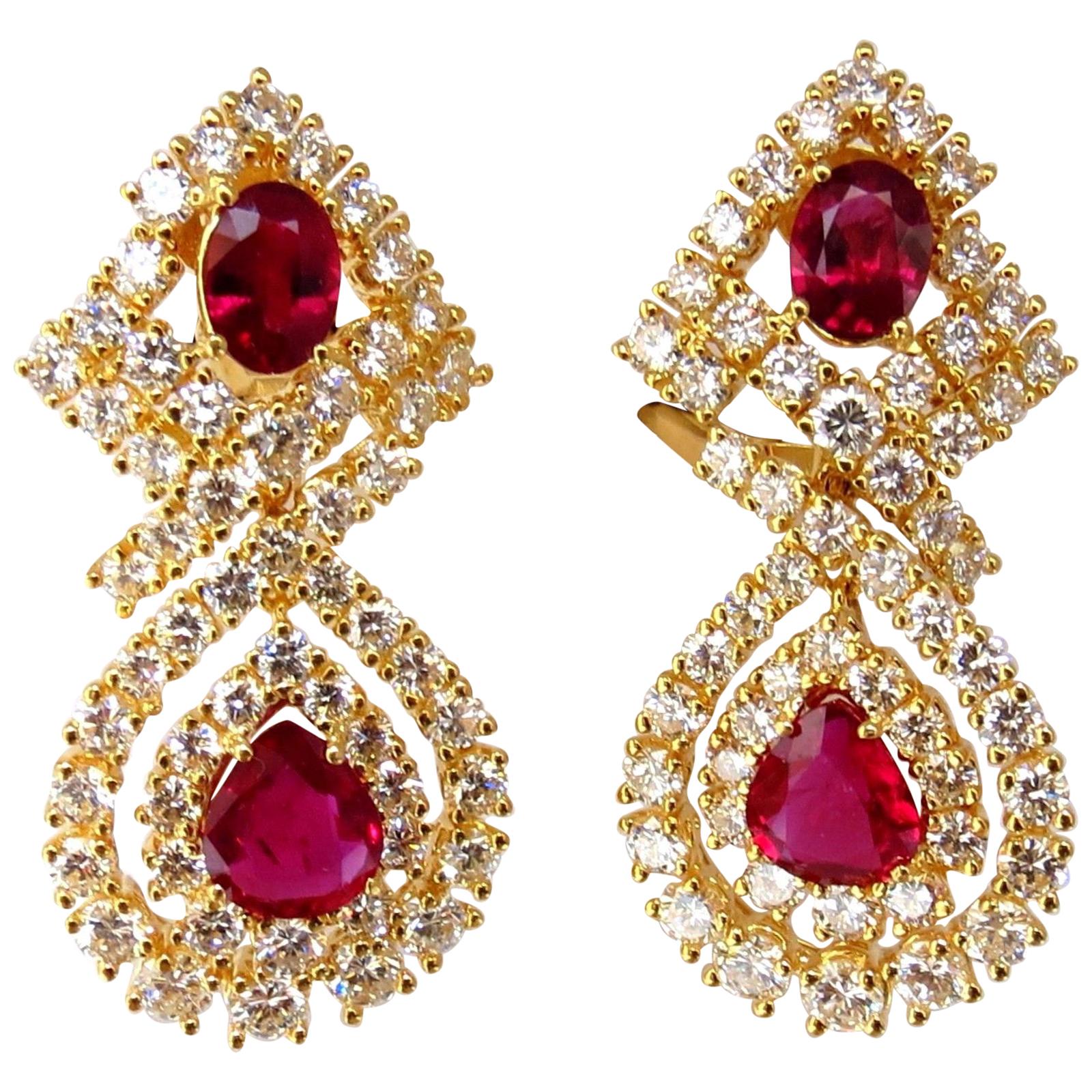 18.96 Carat GIA Certified Natural Red Ruby Diamond Dangle Earrings 18 Karat