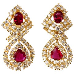 18.96 Carat GIA Certified Natural Red Ruby Diamond Dangle Earrings 18 Karat*