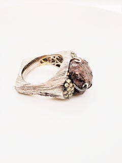 18.96 Carat GRS Certified Natural Rough Diamond and Diamond Gold Cocktail Ring