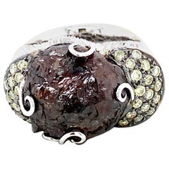 18.96 Carat GRS Certified Natural Rough Diamond and Diamond Gold Cocktail Ring