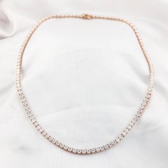 18.96 Ct Natural Diamond Tennis Necklace 18K Rose Gold Handmade Necklace