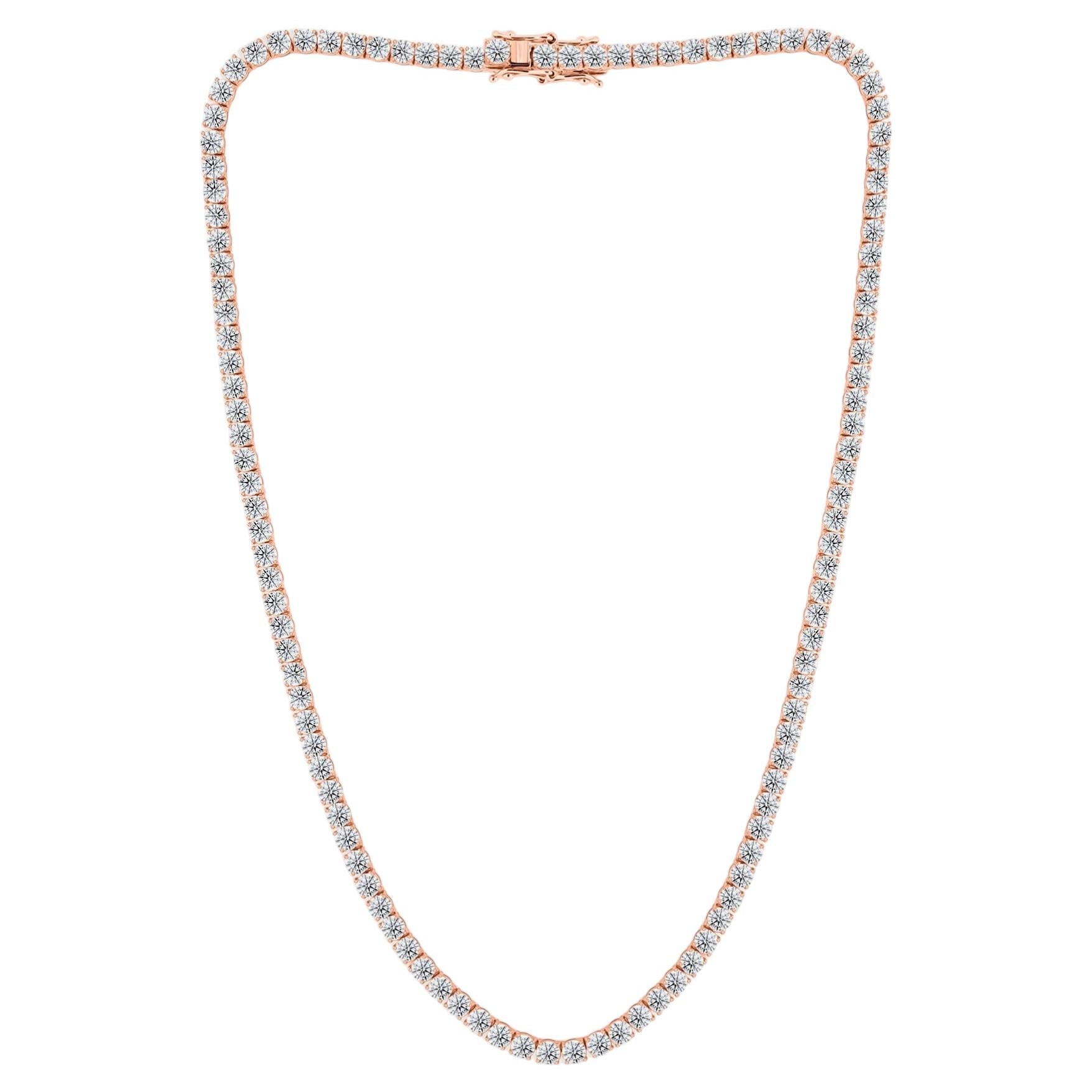 18.96 Ct Natural Diamond Tennis Necklace 18K Rose Gold Handmade Necklace