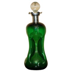 1896 GIBSON & LAWRENCE ANTIQUE GREEN WINE PORT DECANTER STERLiNG SILVER COLLAR