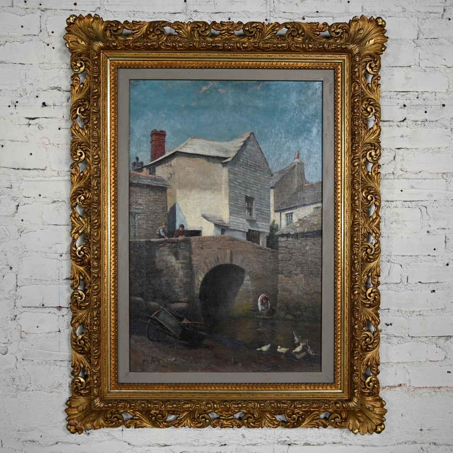 1896 Realism Landscape Oil Painting of Polperro by Hely Smith Orig Gilded Frame For Sale 1