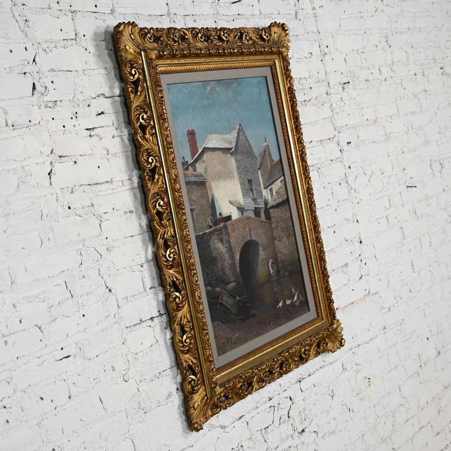 Fine XIX secolo 1896 Realismo Paesaggio dipinto a olio di Polperro di Hely Smith Orig Cornice dorata in vendita