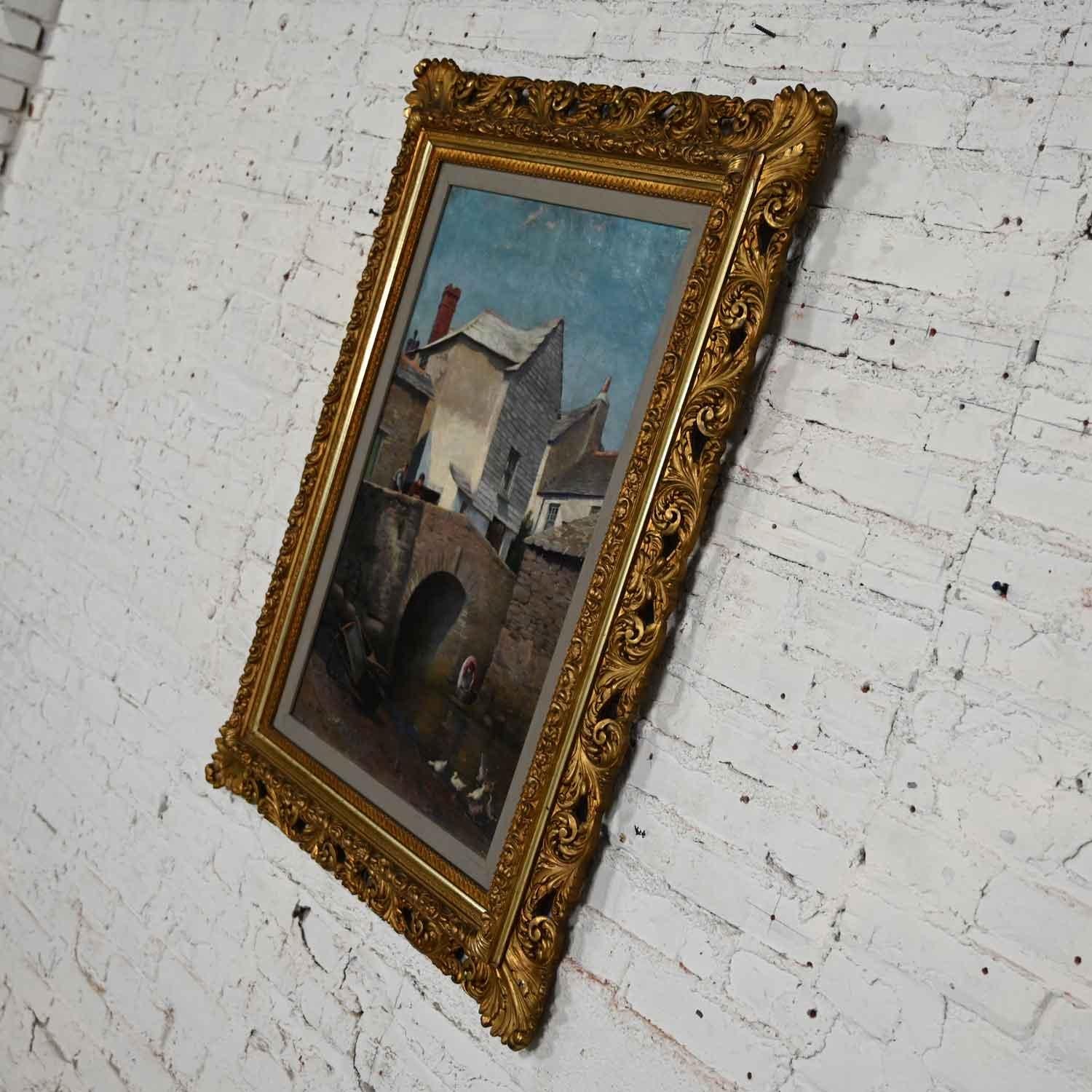 1896 Realism Landscape Oil Painting of Polperro by Hely Smith Orig Gilded Frame In Good Condition For Sale In Topeka, KS