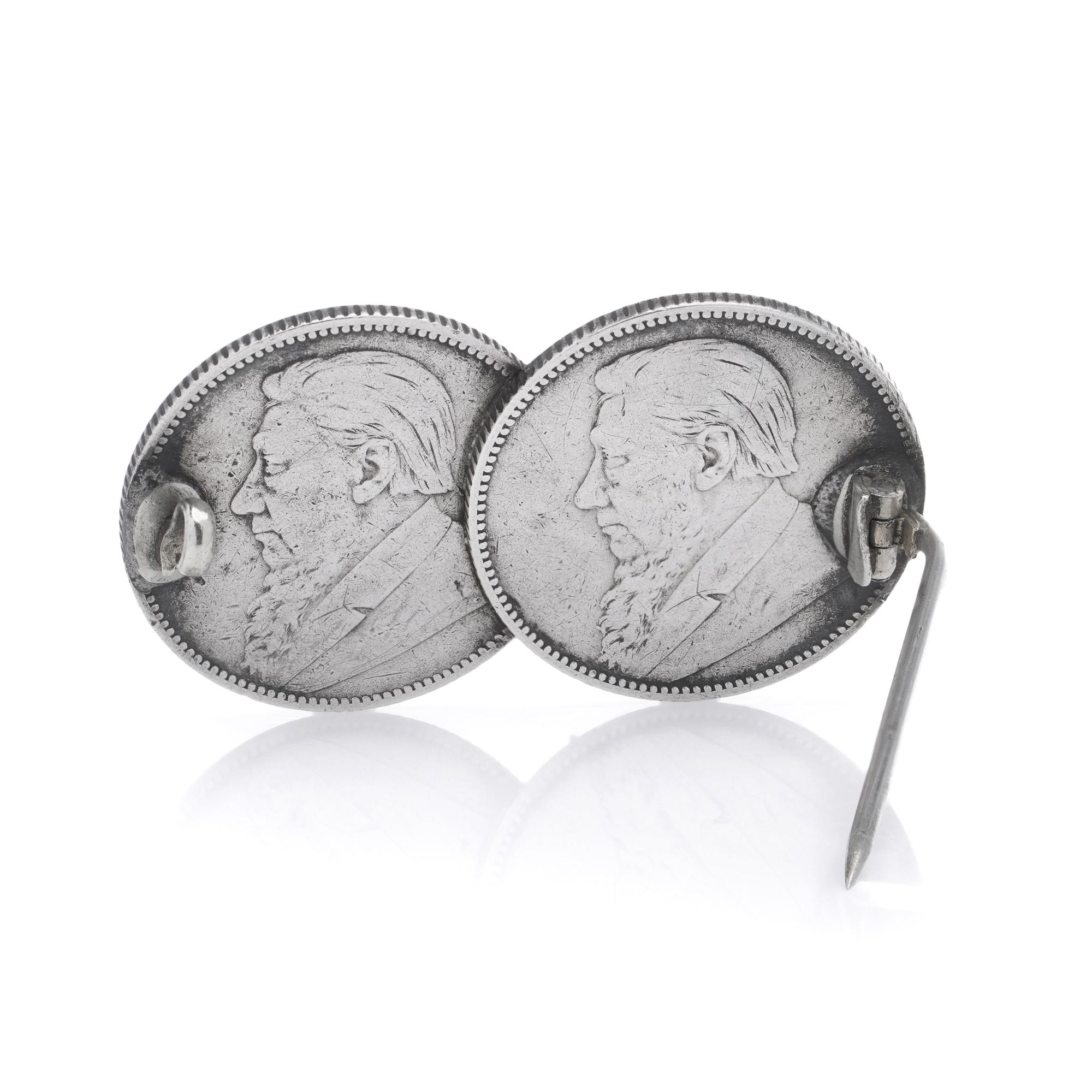 Late 19th Century 1896 South African Republic (ZAR) 1 Shilling coin brooch For Sale