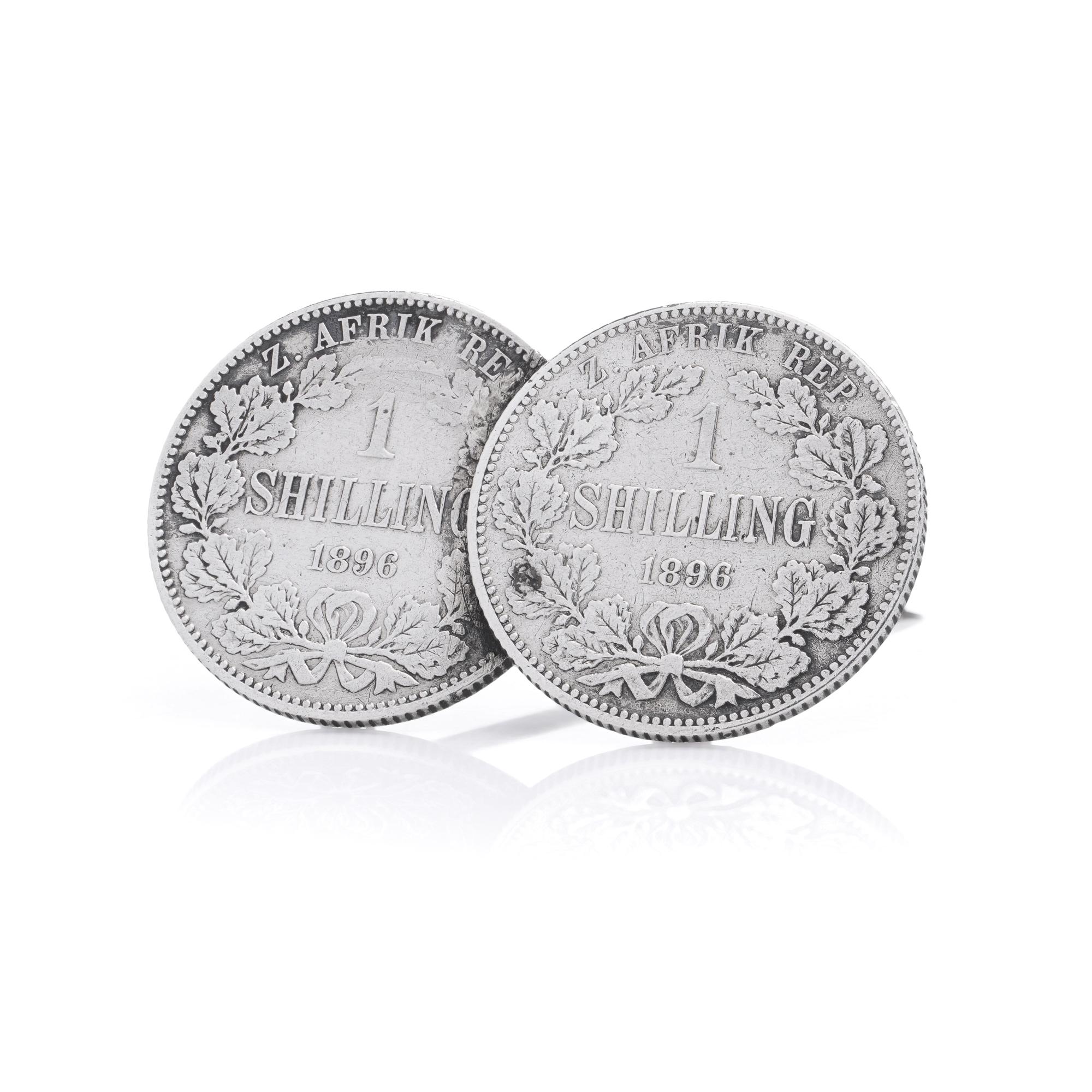 Silver 1896 South African Republic (ZAR) 1 Shilling coin brooch For Sale