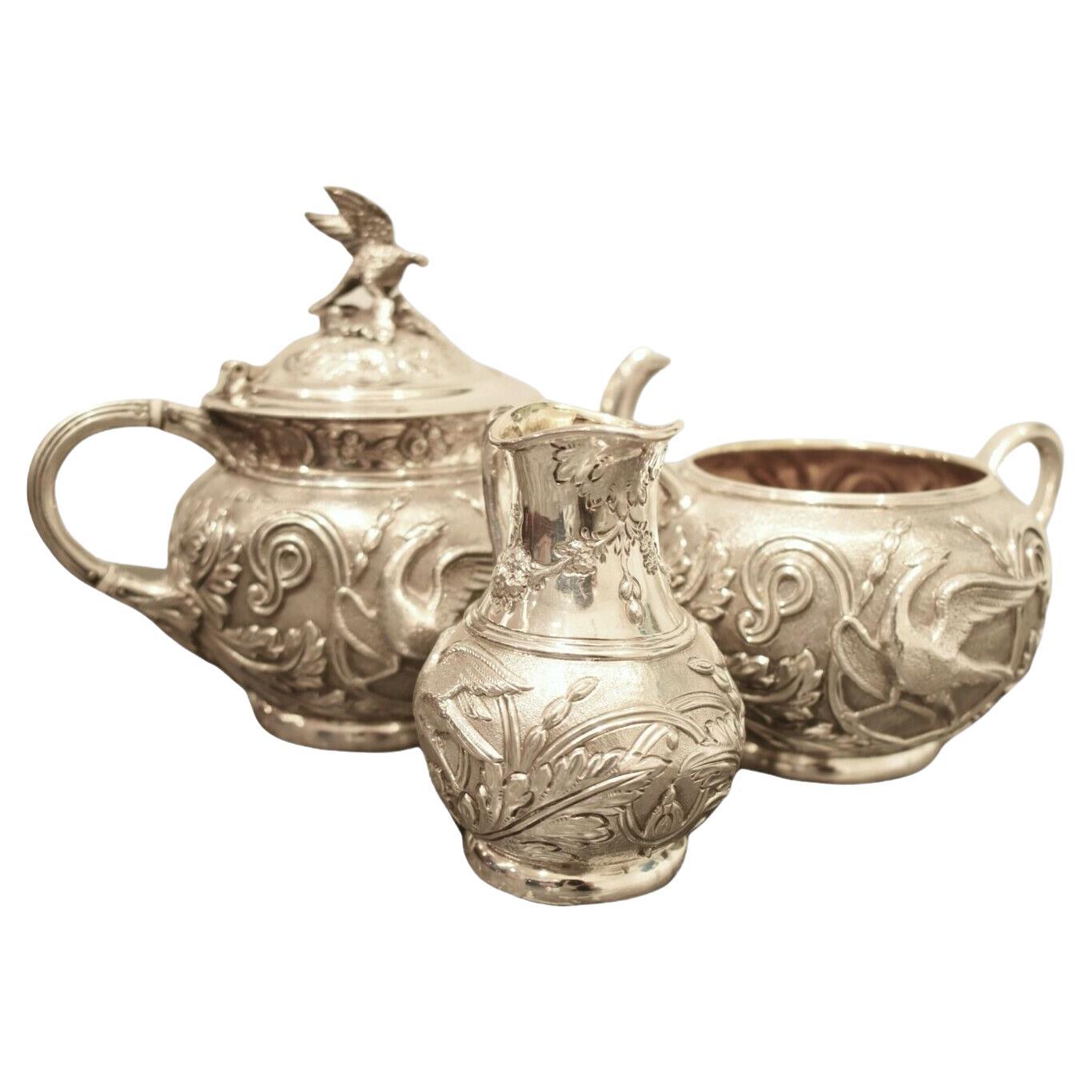 Walker and Hall, Antique Victorian Solid Silver 3 Piece Bachelor Tea Set, 1897 