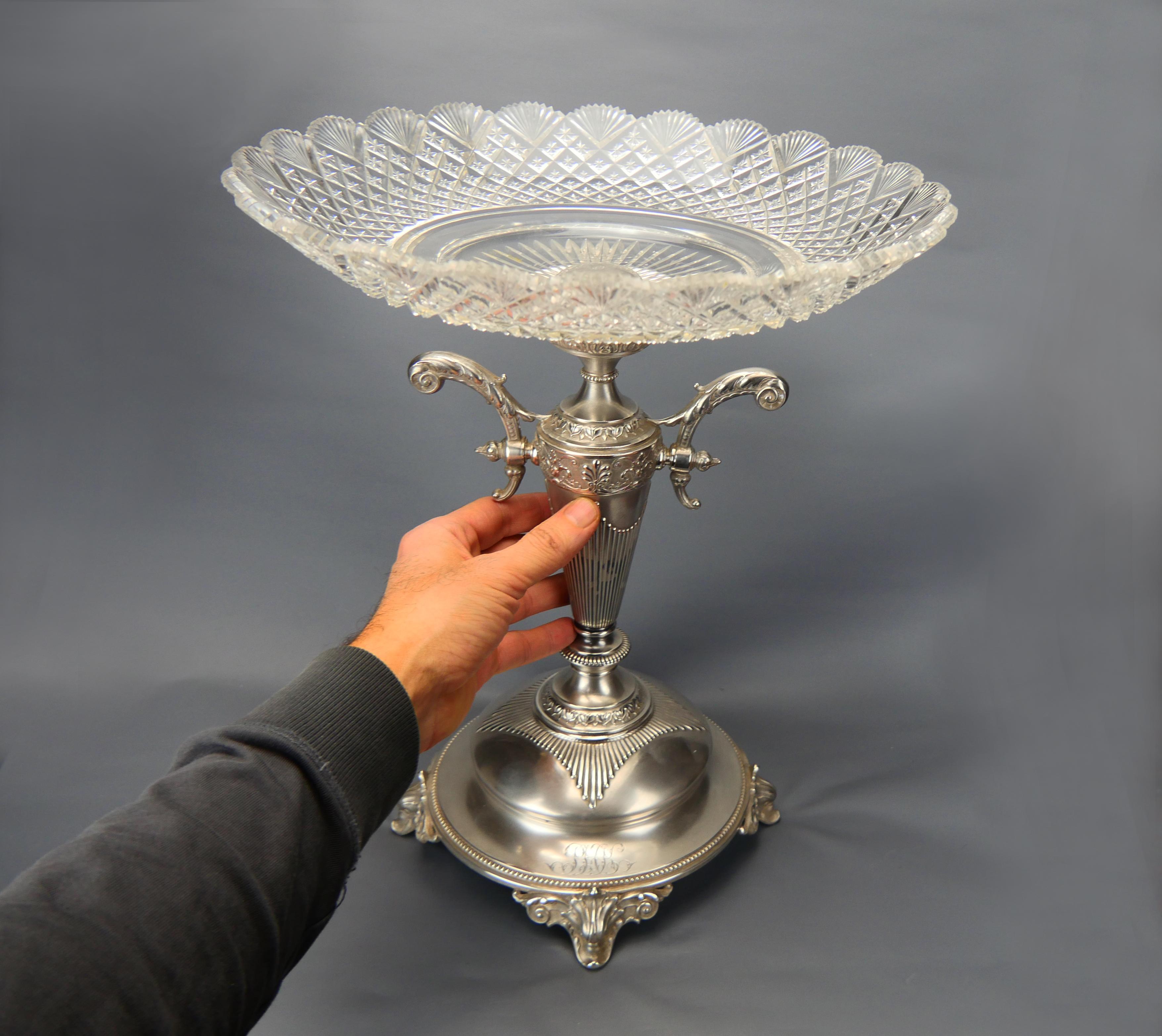 1897 Centrotavola Impero in cristallo tagliato 84/ 875 A. Silver/ 2kg 342gr in vendita 3