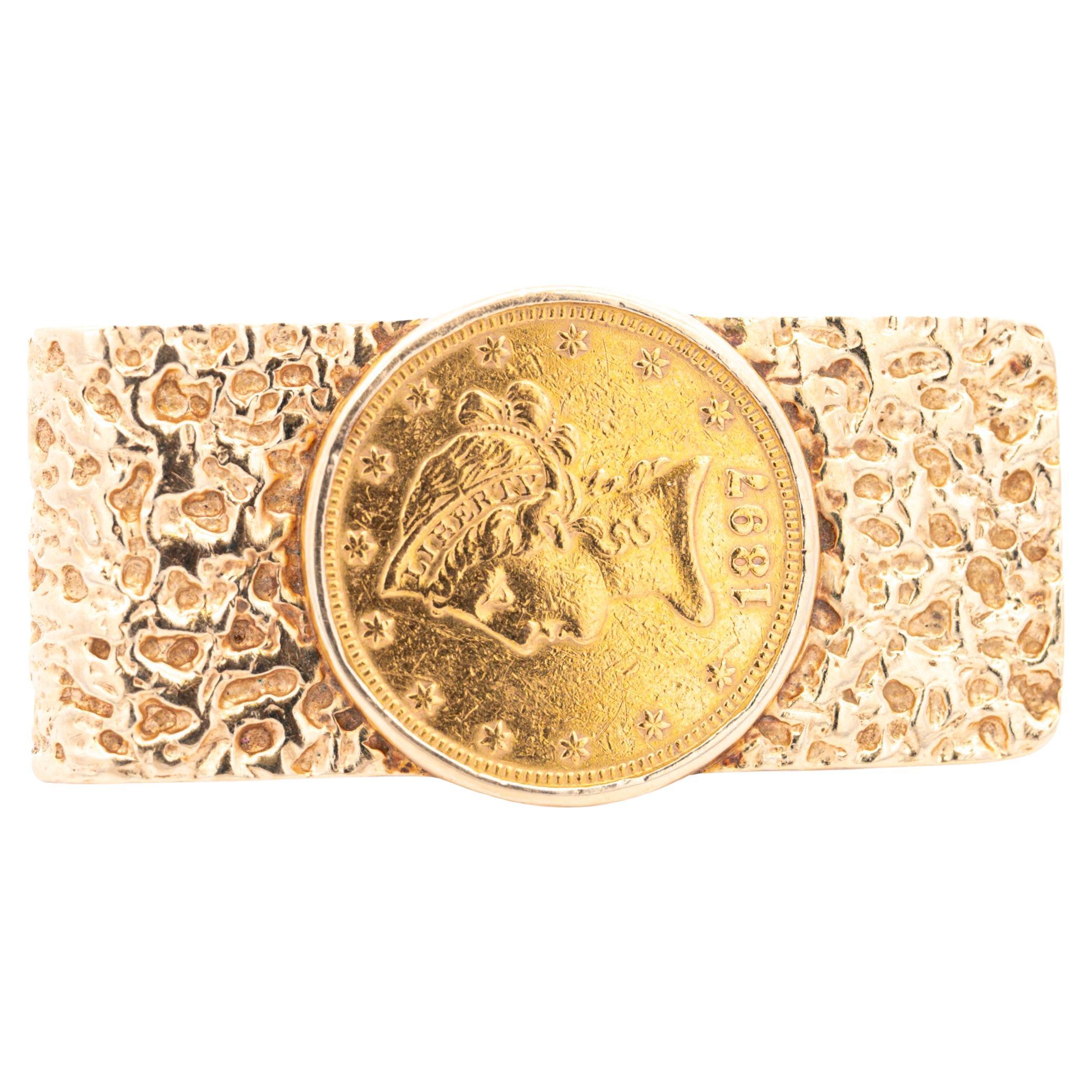 1897 Lady Liberty Gold Coin 14K Gold Nugget Style Money Clip 