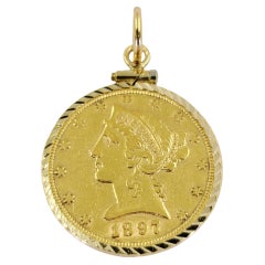 Antique 1897 US $5 Coin Pendant or Charm