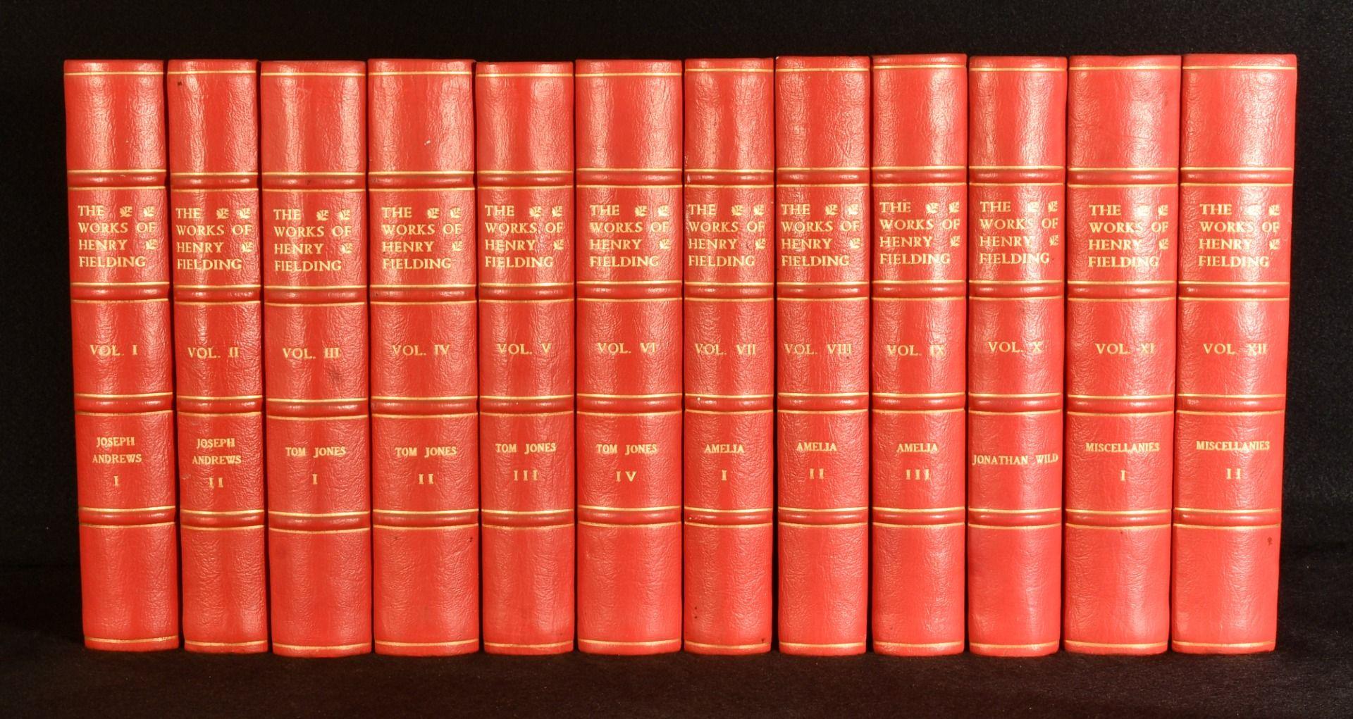 A beautifully bound, limited edition of this complete set of twelve collected works of Henry Fielding, with an introduction by Edmund Gosse.

A Limited Edition set, one of only seven-hundred-and-fifty copies published.

Wonderfully bound in red half