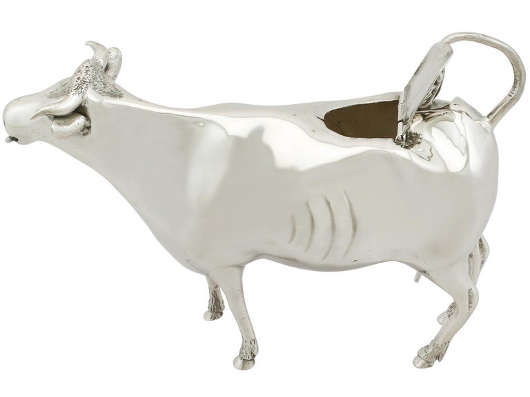1898 Antique Victorian Sterling Silver Cow Creamer For Sale 1