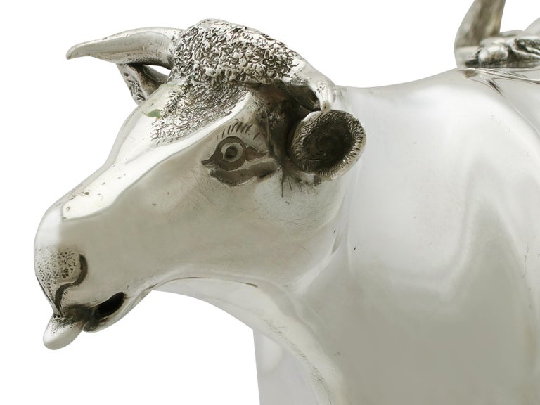1898 Antique Victorian Sterling Silver Cow Creamer For Sale 2