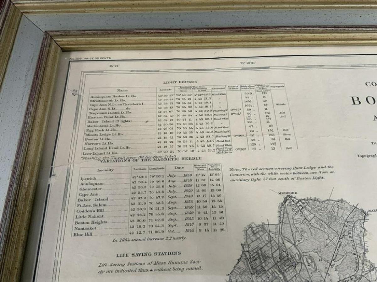 1898 Chart of Boston Bay In Good Condition For Sale In Norwell, MA