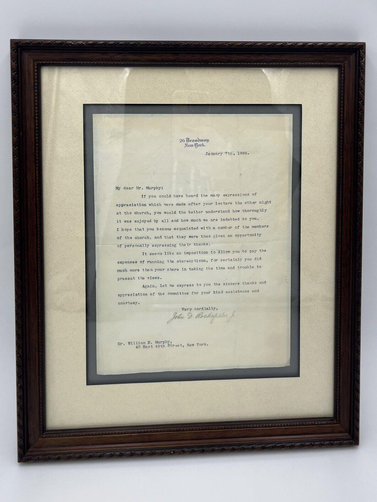 John D. Rockefeller JR. (Amerikaner, 1839-1937), um 1898. Ein interessanter Brief von John Rockefeller JR an William D. Murphy, der sich auf einen Vortrag aus dem Jahr 1898 bezieht. Handsigniert und mit seinem Briefkopf 26 Broadway, New York.