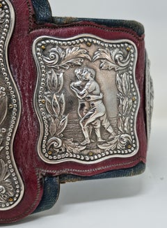 1898 Original Leather Gold and Silver Wrestling Champion Belt