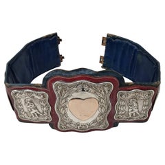Used 1898 Original Leather Gold and Silver Wrestling Champion Belt