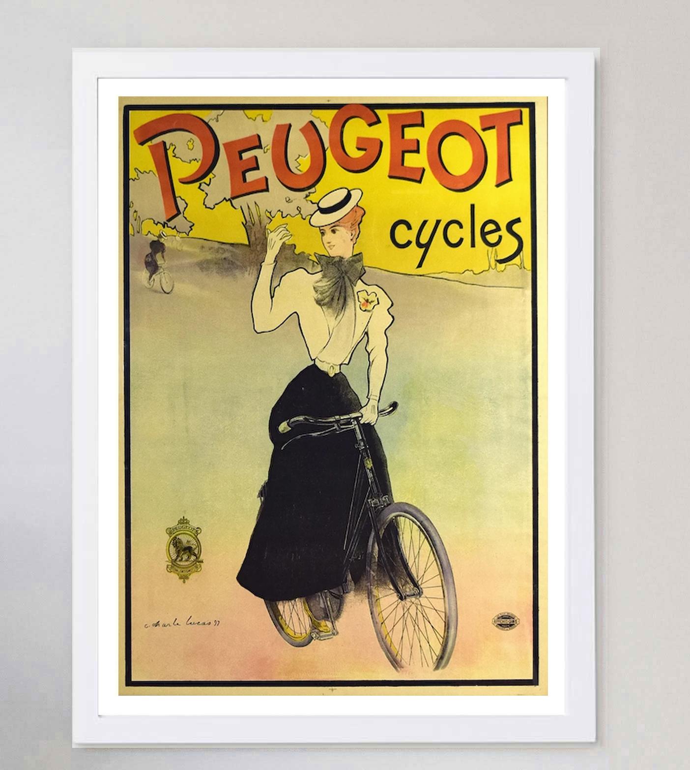 1898 Peugeot Cycles - Lucas Original Vintage Poster In Good Condition For Sale In Winchester, GB