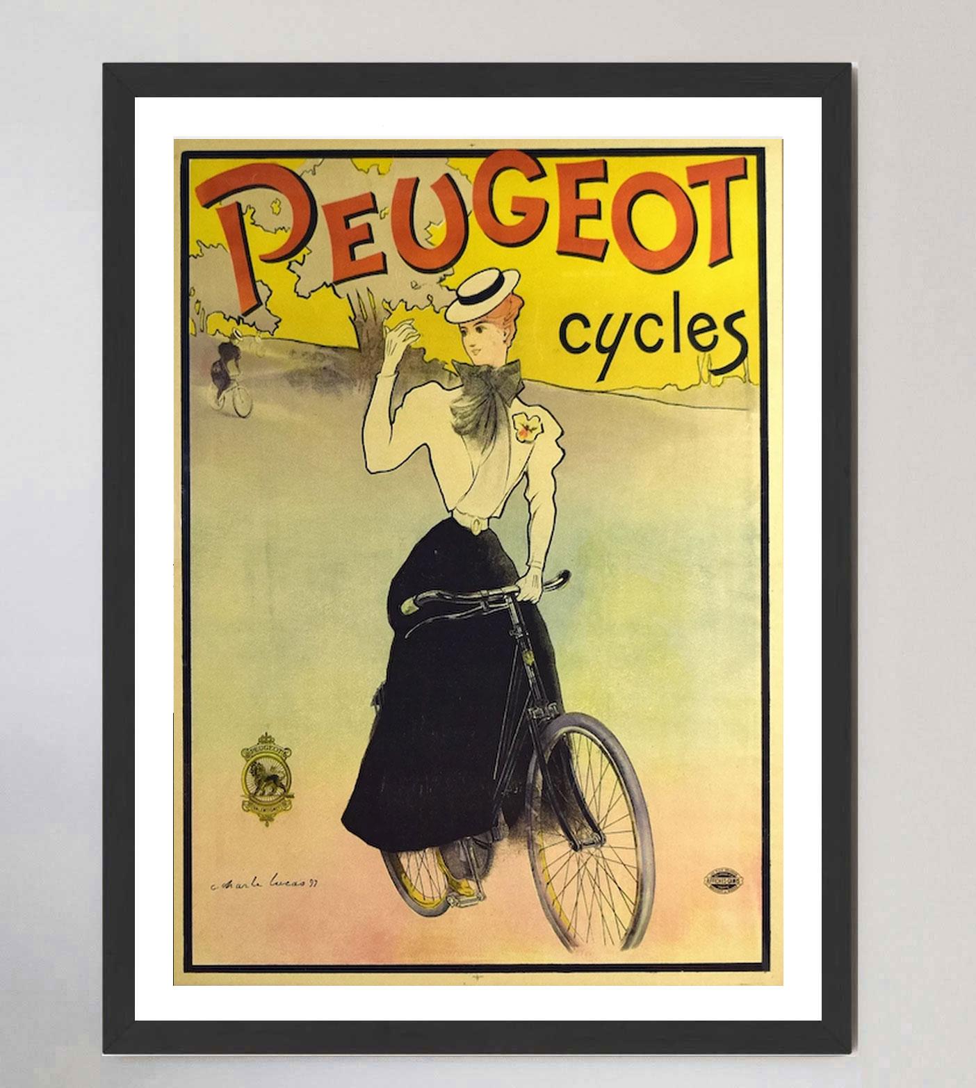 1898 Peugeot Fahrräder - Lucas Original Vintage Poster (Spätes 19. Jahrhundert) im Angebot