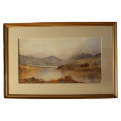 1898 Watercolor by James Douglas: "Ullswater, Lake District With Farms"