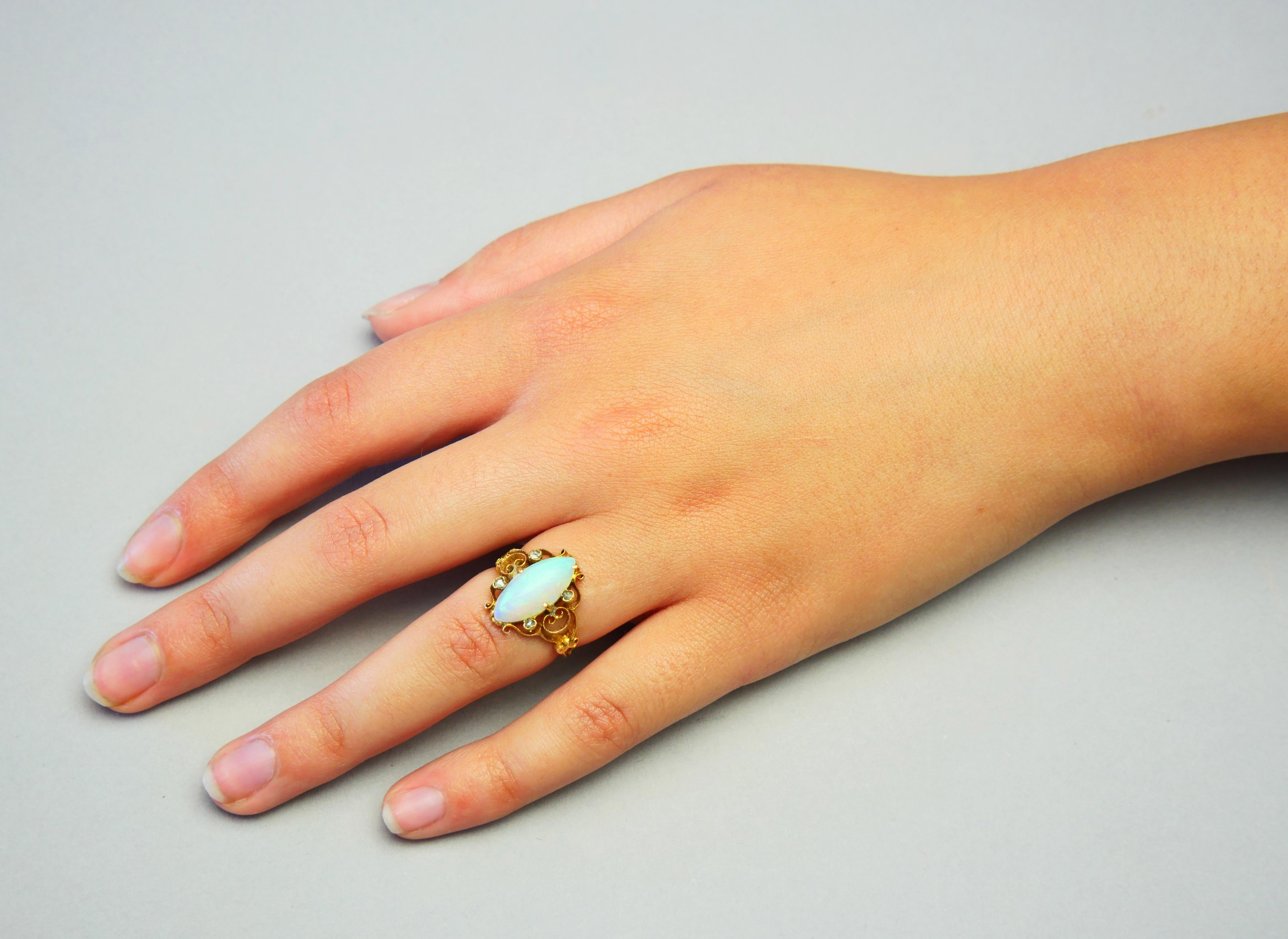 1899 Anillo Antiguo Ópalo natural 4ct Diamantes macizo Oro 18K ØUS 5.25 / 3gr en venta 5