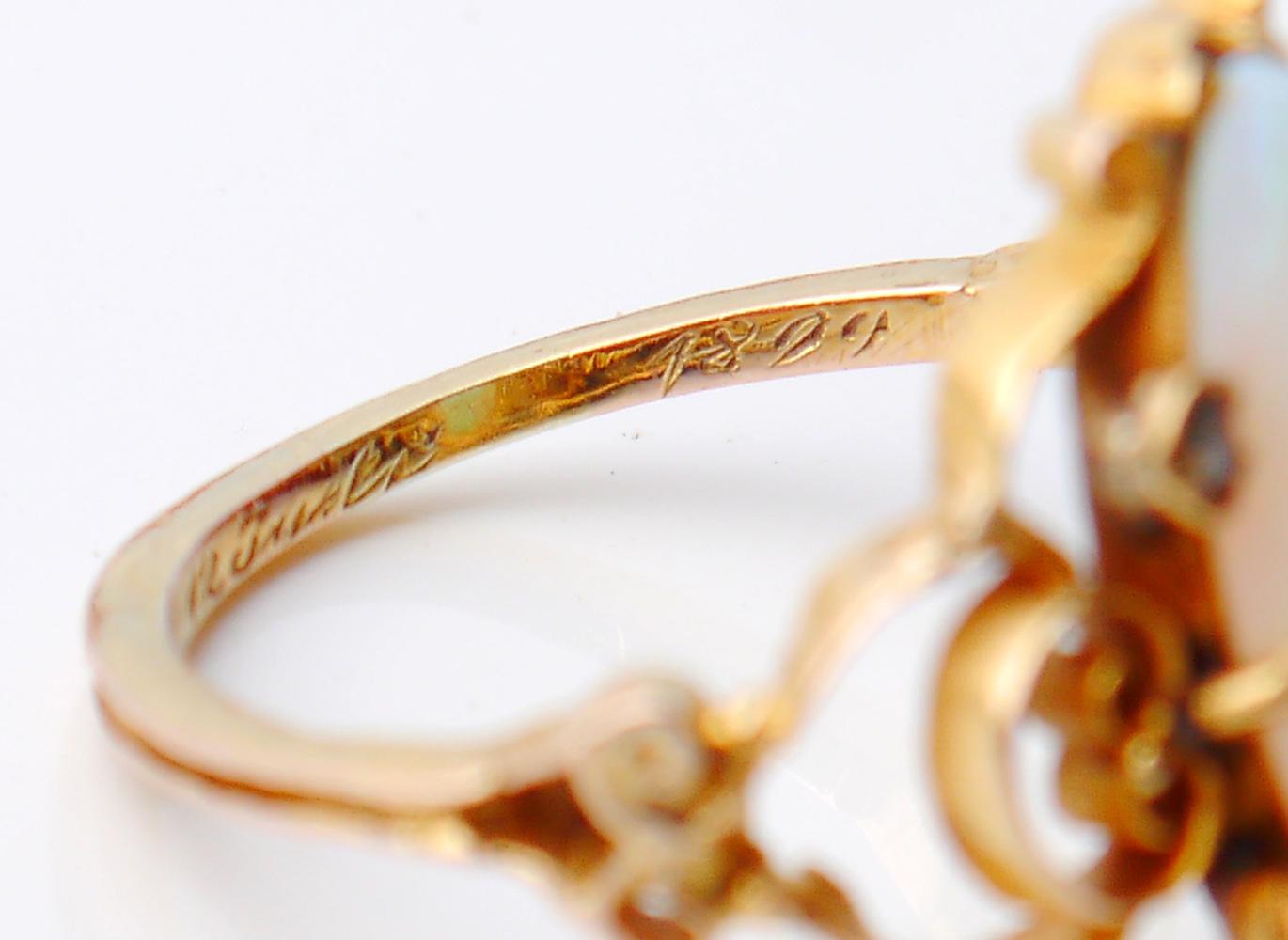 1899 Anillo Antiguo Ópalo natural 4ct Diamantes macizo Oro 18K ØUS 5.25 / 3gr en venta 8