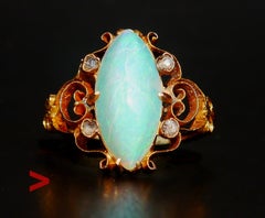 1899 Antique Ring natural 4ct Opal Diamonds solid 18K Gold ØUS 5.25 / 3gr