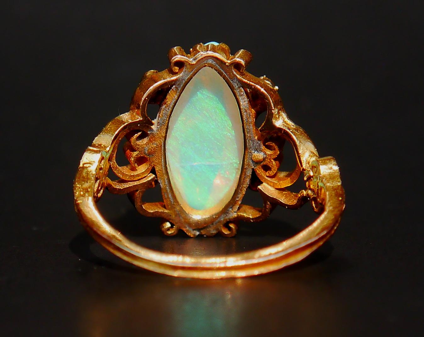 1899 Anillo Antiguo Ópalo natural 4ct Diamantes macizo Oro 18K ØUS 5.25 / 3gr Artes y manualidades en venta