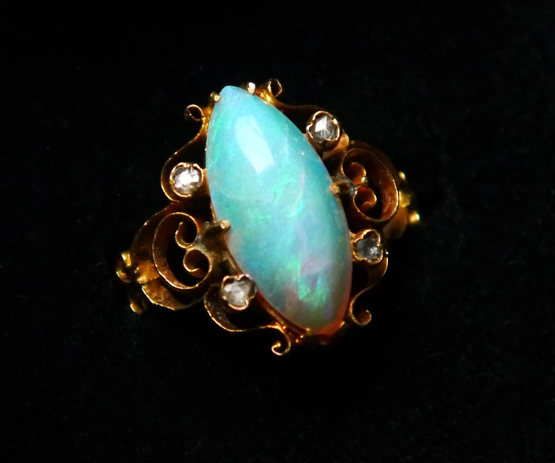 1899 Anillo Antiguo Ópalo natural 4ct Diamantes macizo Oro 18K ØUS 5.25 / 3gr Corte rosa en venta