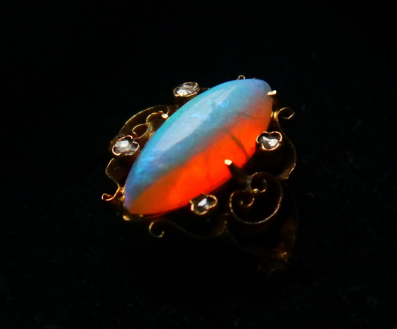 De las mujeres 1899 Anillo Antiguo Ópalo natural 4ct Diamantes macizo Oro 18K ØUS 5.25 / 3gr en venta