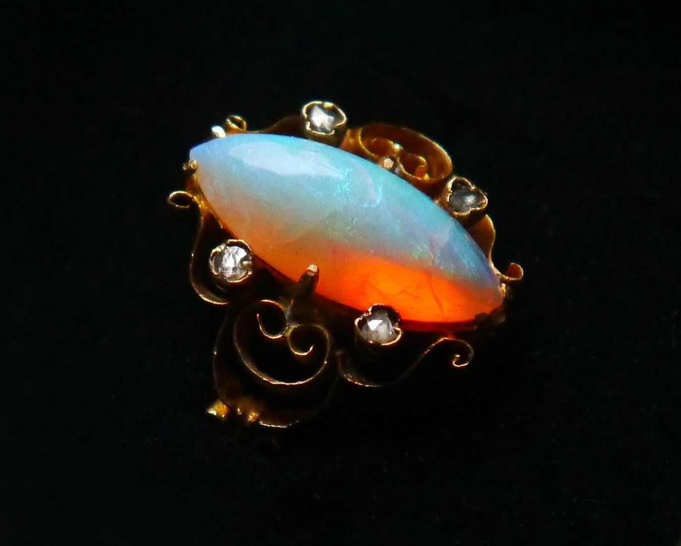 1899 Anillo Antiguo Ópalo natural 4ct Diamantes macizo Oro 18K ØUS 5.25 / 3gr en venta 1