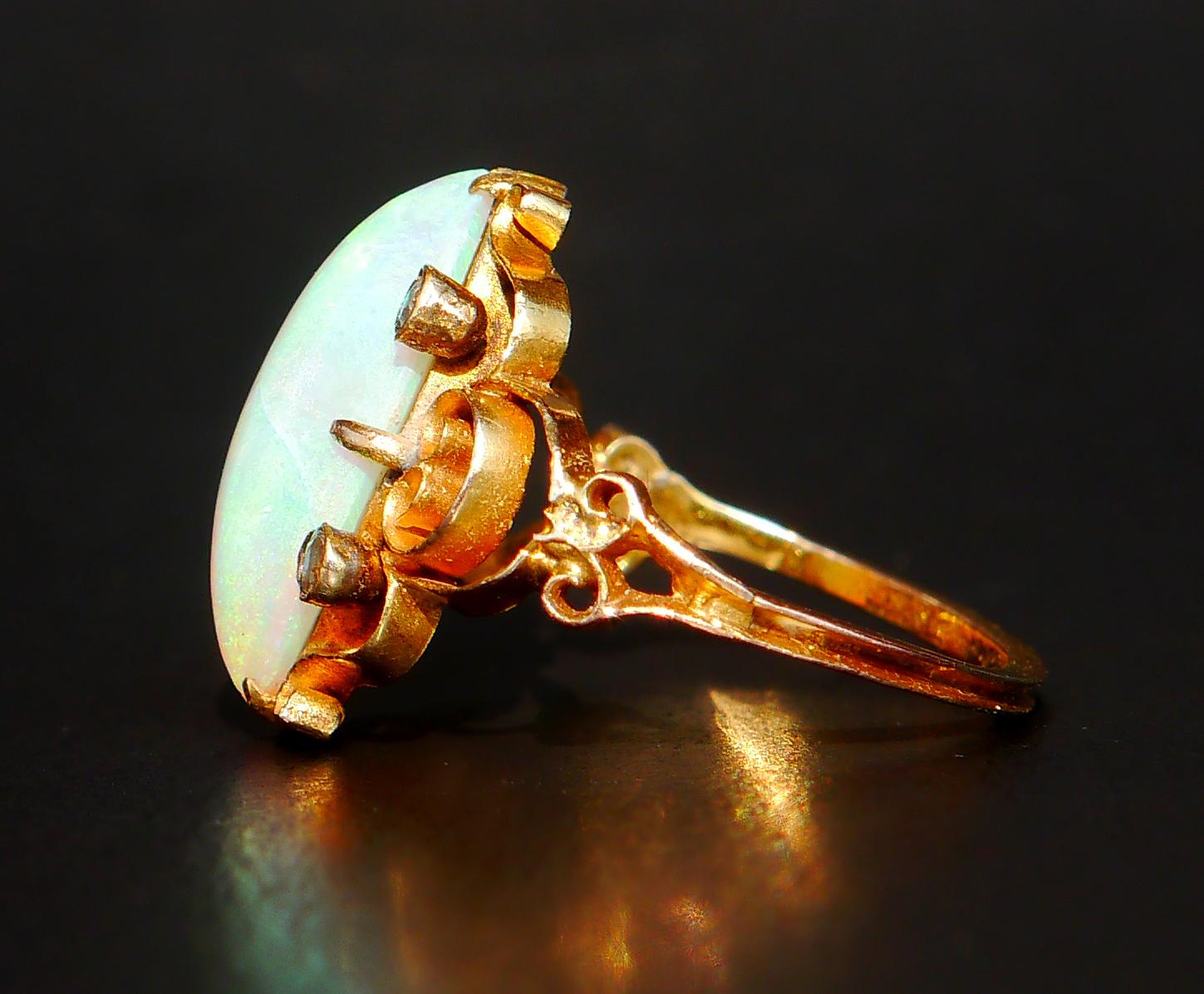 1899 Anillo Antiguo Ópalo natural 4ct Diamantes macizo Oro 18K ØUS 5.25 / 3gr en venta 2
