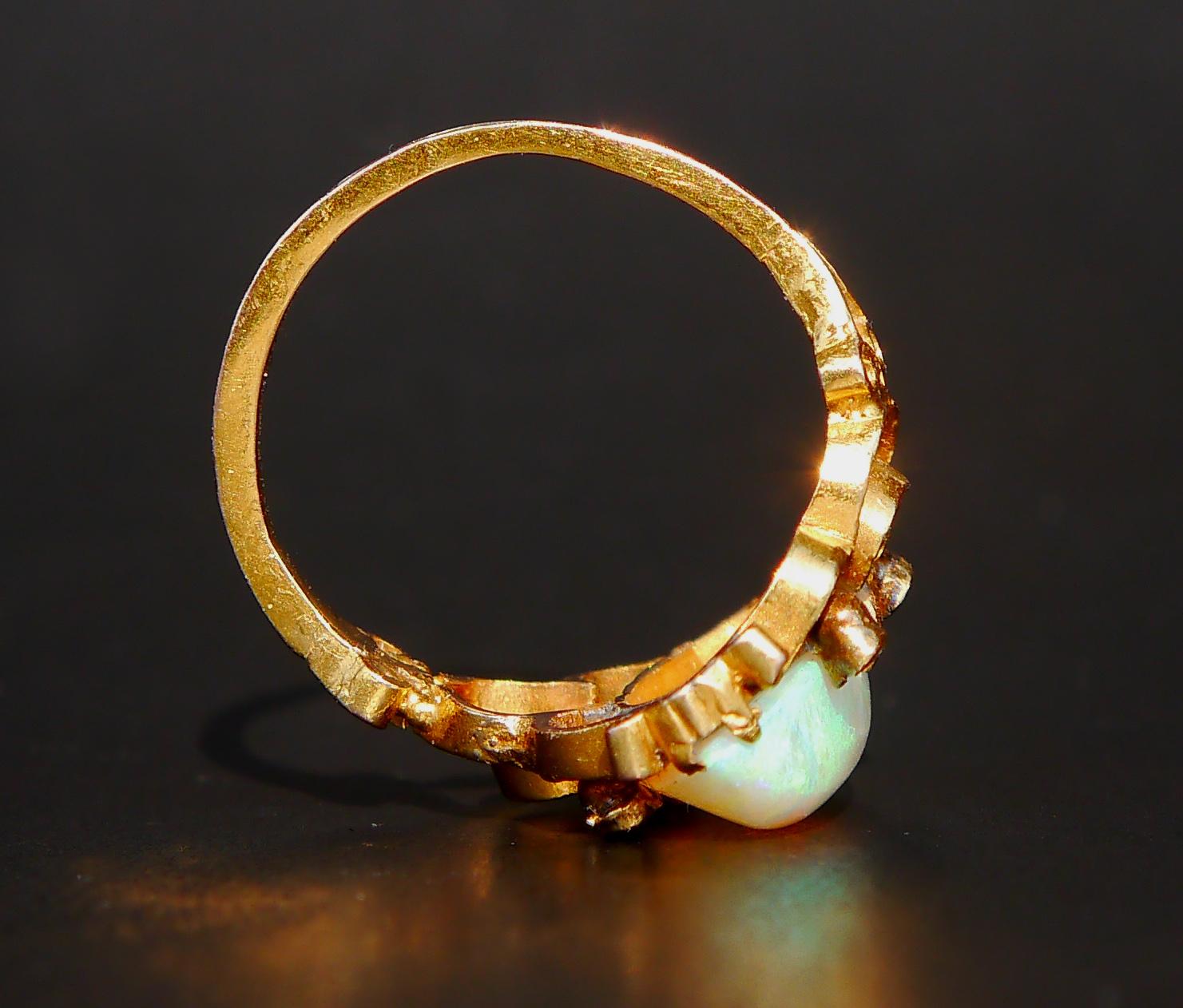 1899 Anillo Antiguo Ópalo natural 4ct Diamantes macizo Oro 18K ØUS 5.25 / 3gr en venta 3