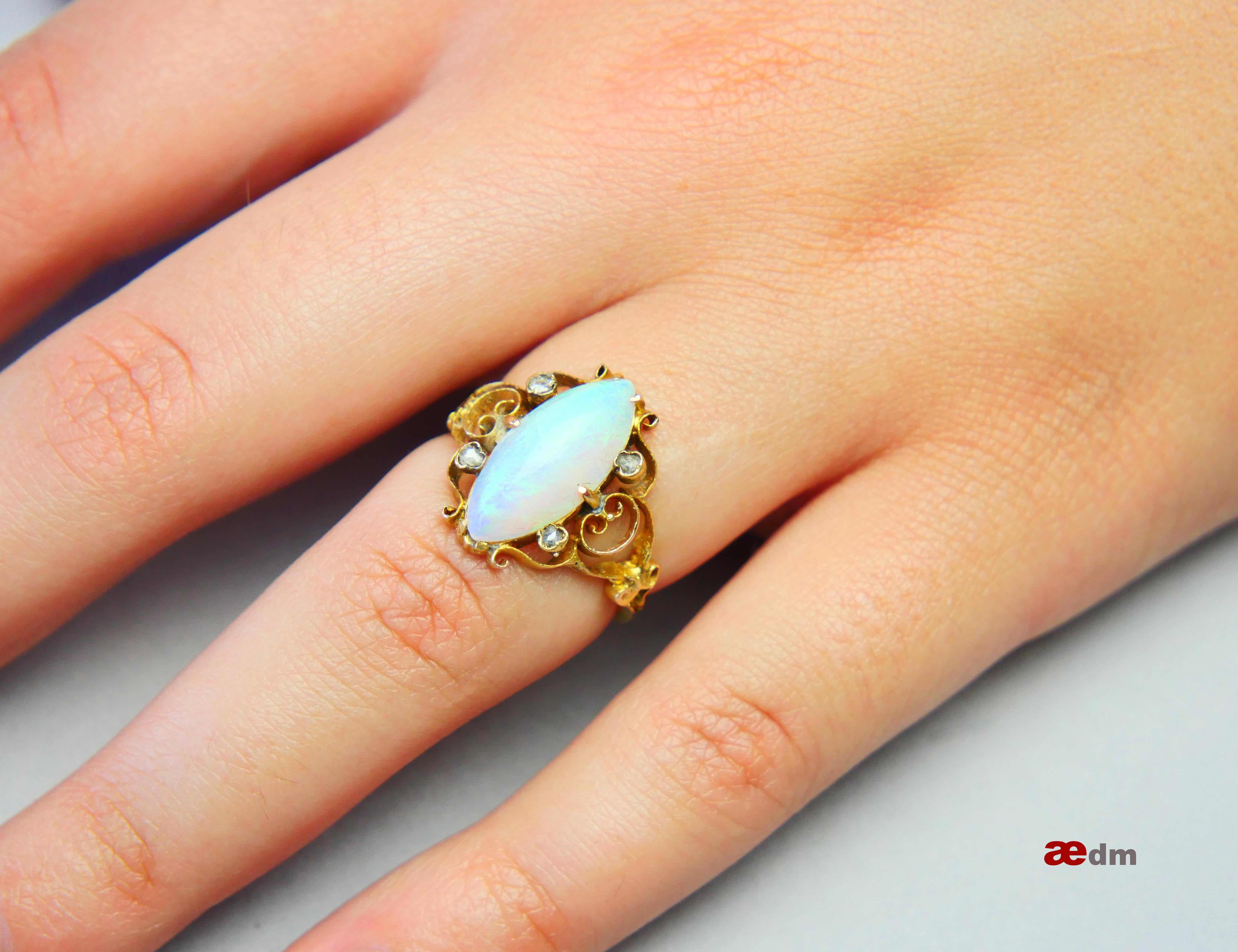 1899 Anillo Antiguo Ópalo natural 4ct Diamantes macizo Oro 18K ØUS 5.25 / 3gr en venta 4