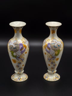 Pair of Art Nouveau Dutch Gouda PZH Hand-Painted Ceramic Vases, ‘Violetta’, 1899