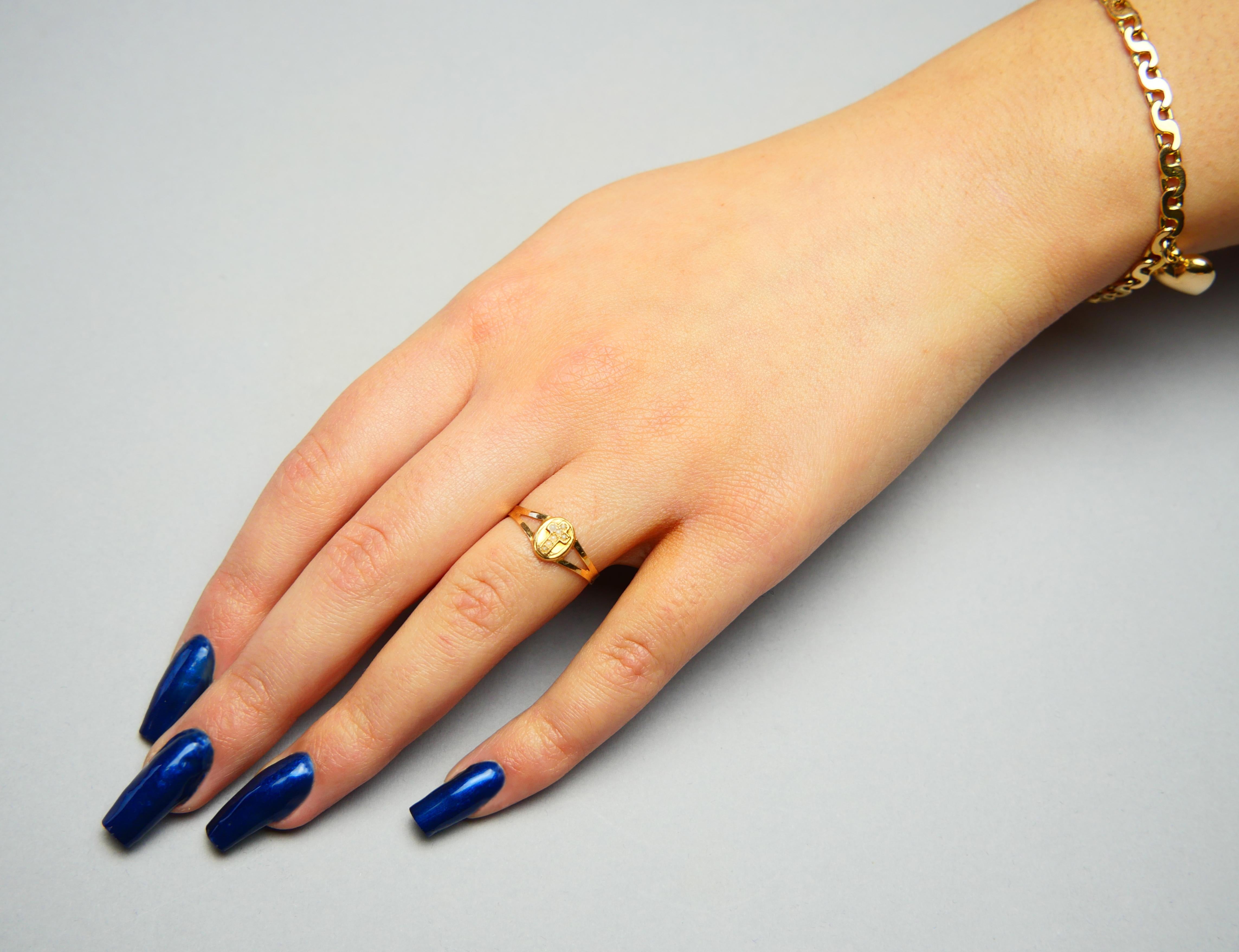 Arts and Crafts 1899 Cross Ring Seed Pearls solid 18K Gold Ø 6.5 US / 1 gr. For Sale