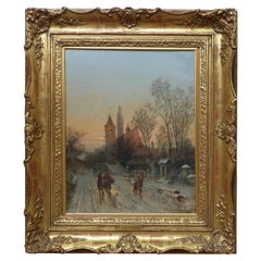 Karl Kaufmann 1899 Oil Painting of a European Village Landscape