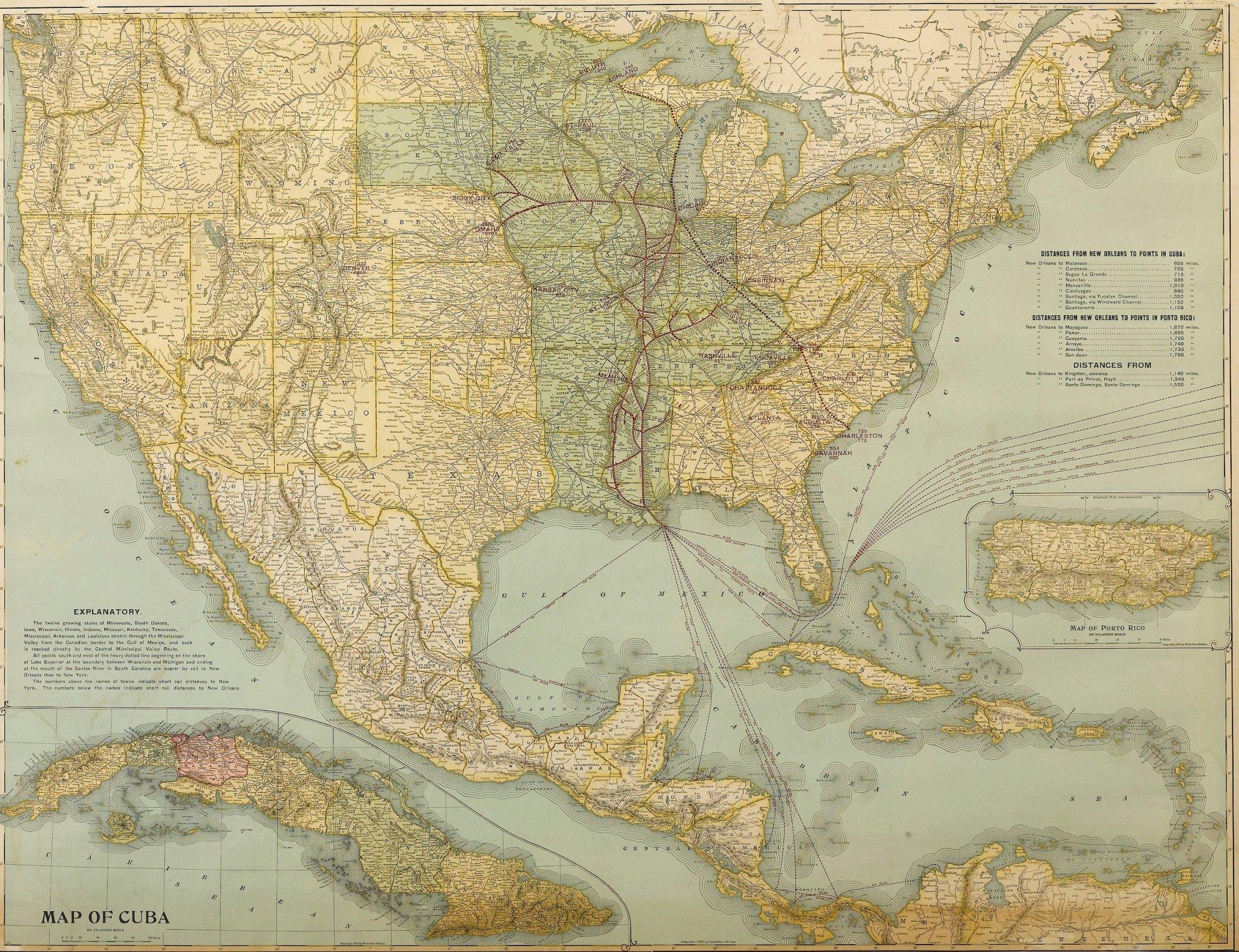 Américain Carte ancienne des chemins de fer de l'Illinois Central Railroad de 1899, Poole Brothers en vente