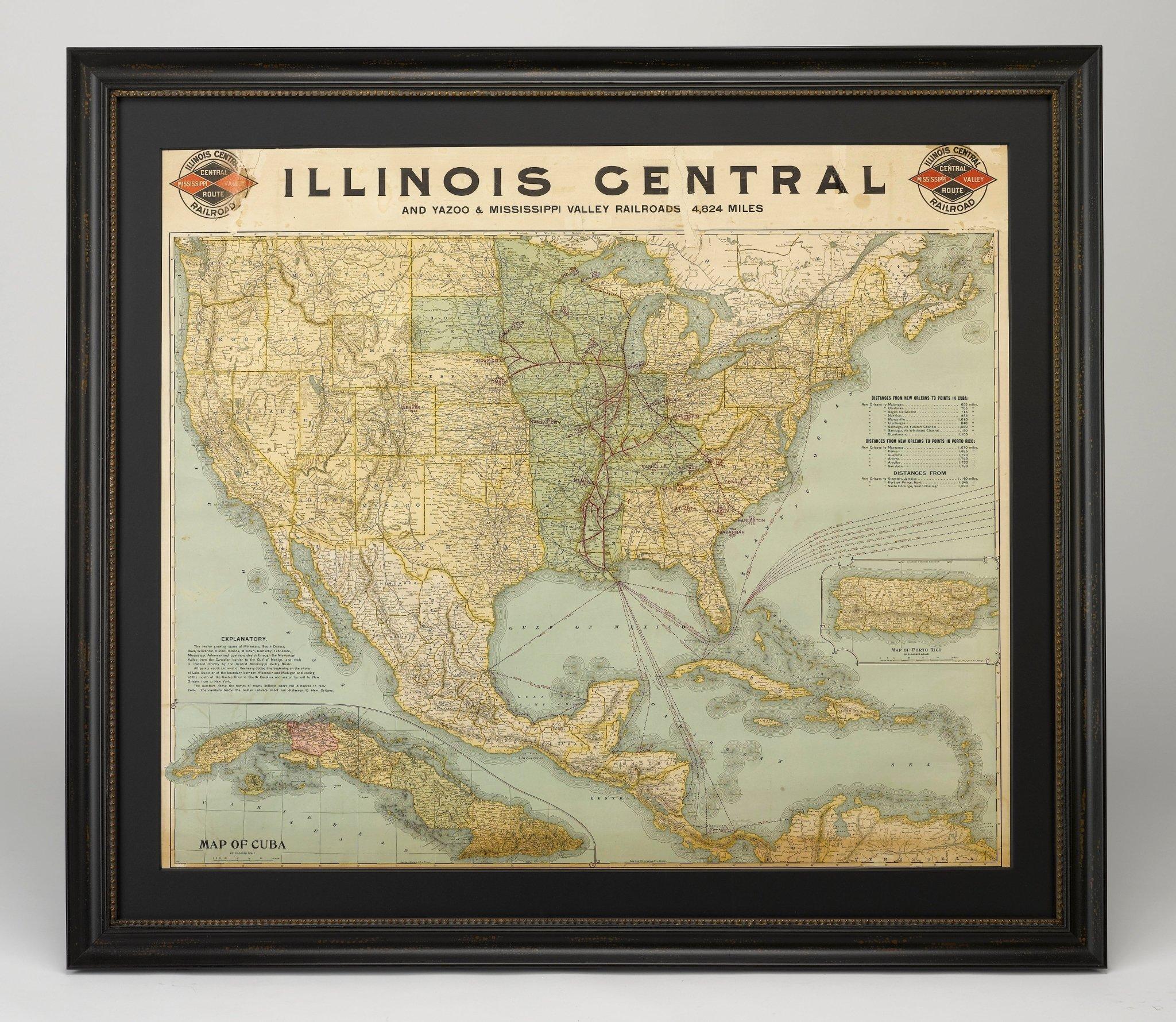 Carte ancienne des chemins de fer de l'Illinois Central Railroad de 1899, Poole Brothers en vente 1